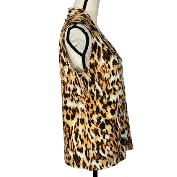 Calvin Klein Medium Top Leopard Print Sleeveless V-Neck Stretch Pullover Multi - Picture 3 of 9